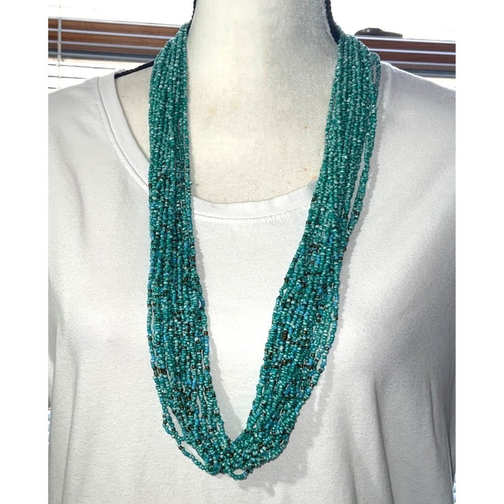 Artisan Teal Multistrand Glass Bead Necklace -- 30"